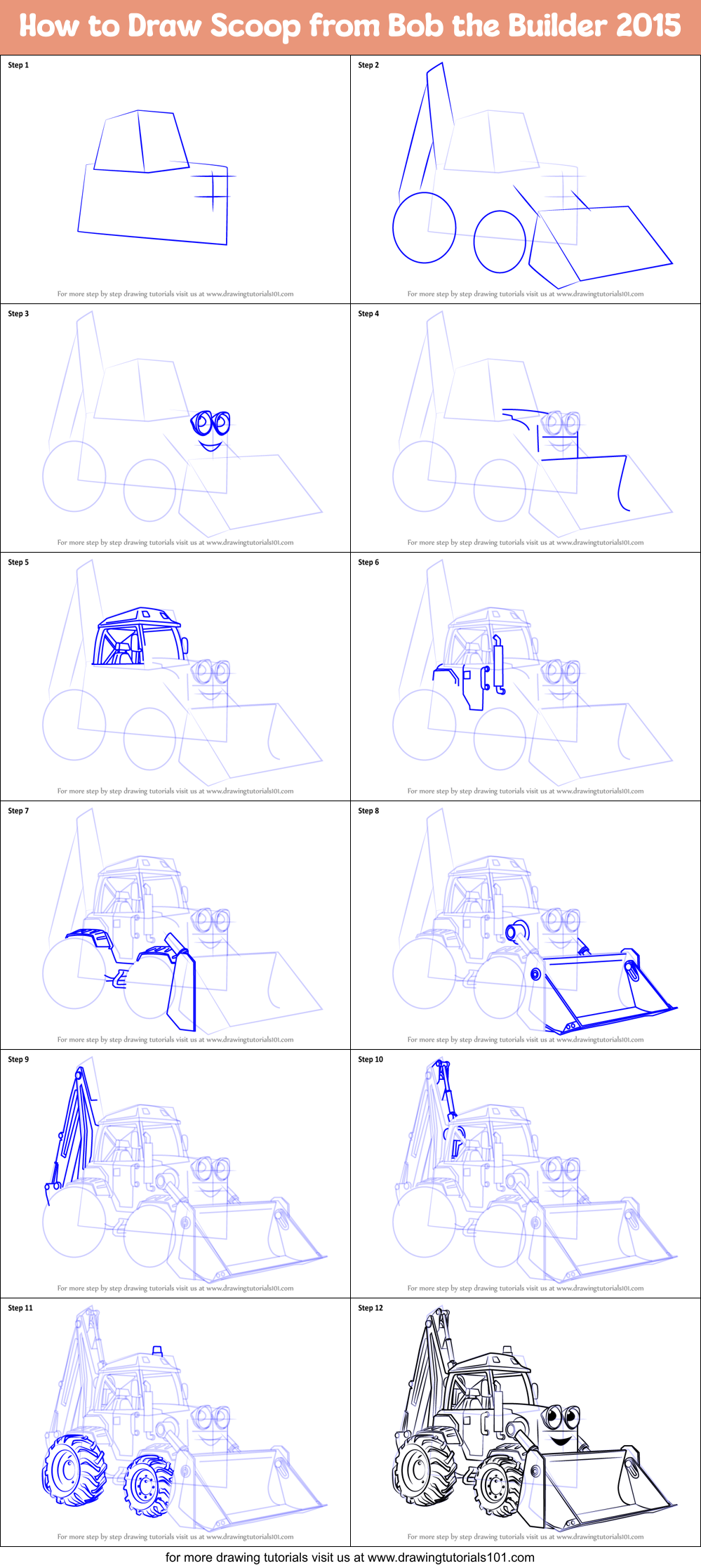 How to Draw Scoop from Bob the Builder 2015 Printable Step by Step