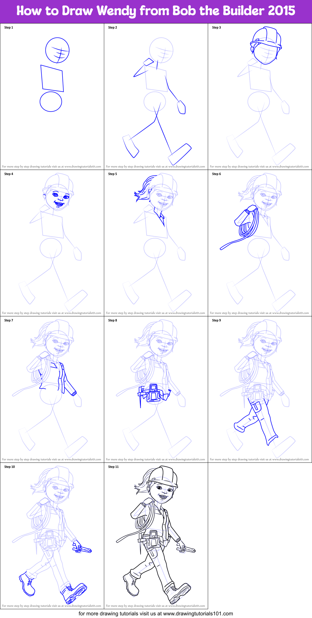 How to Draw Wendy from Bob the Builder 2015 Printable Step by Step