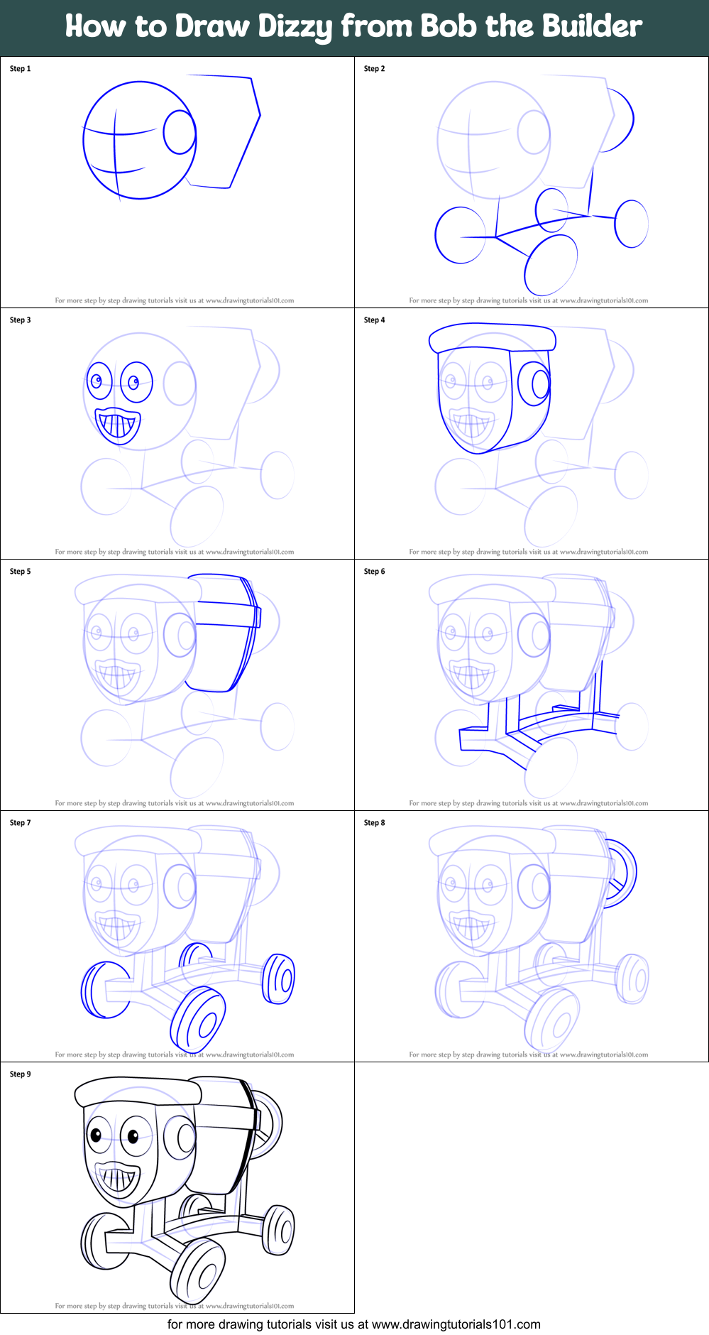 How to Draw Dizzy from Bob the Builder Printable Step by Step
