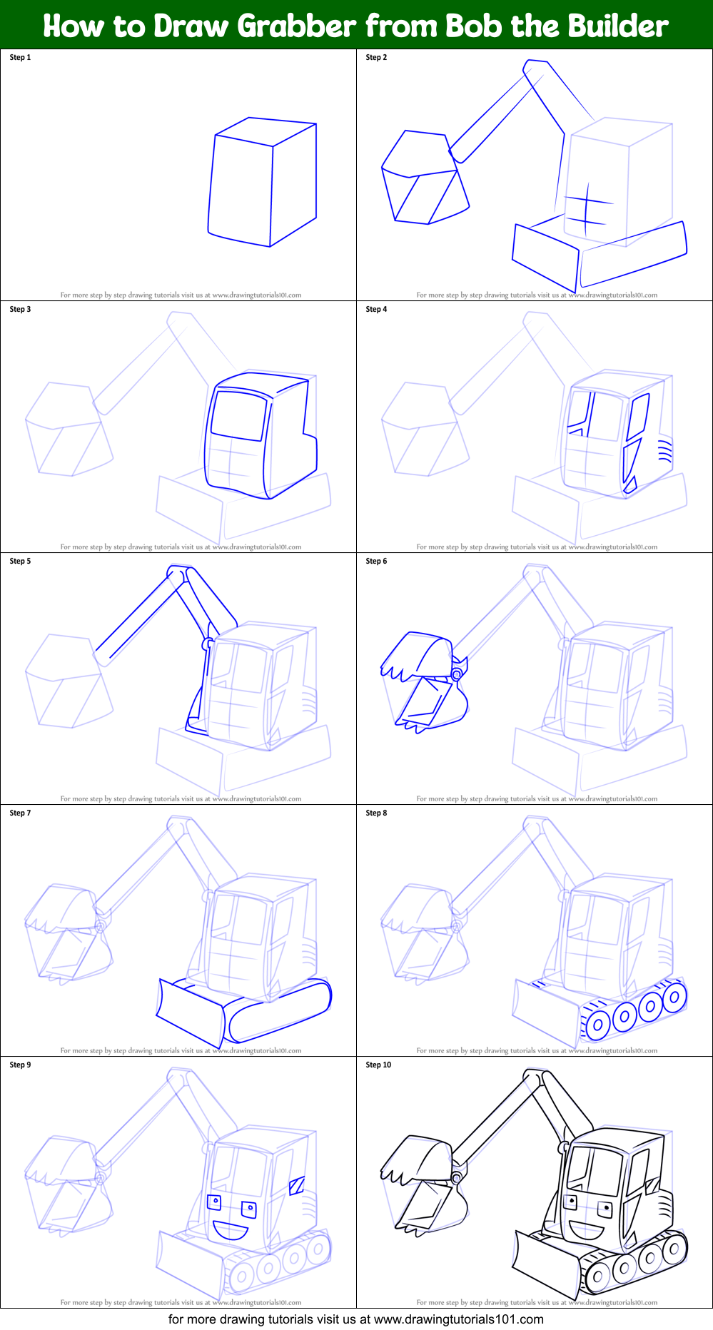 How to Draw Grabber from Bob the Builder Printable Step by Step