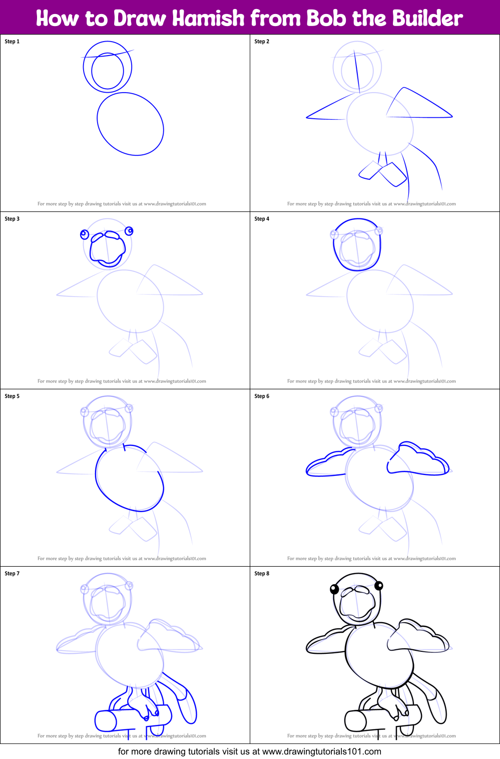 How to Draw Hamish from Bob the Builder Printable Step by Step