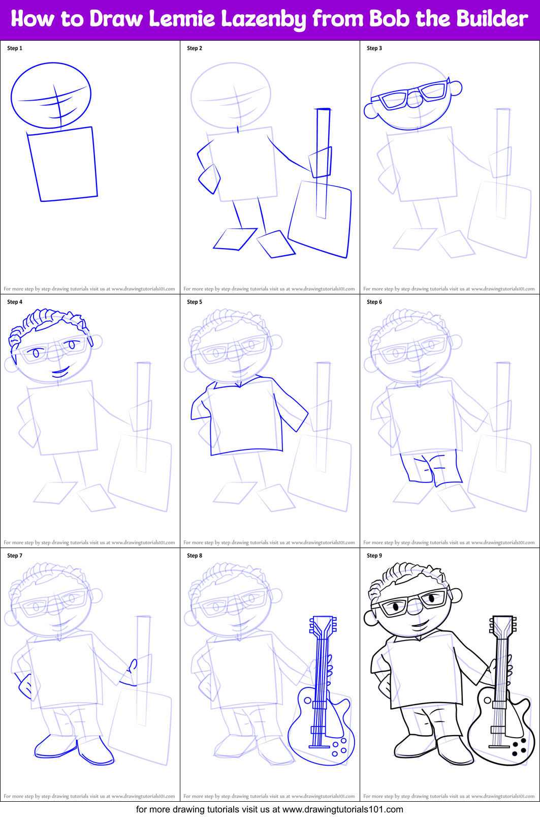 How to Draw Lennie Lazenby from Bob the Builder Printable Step by Step