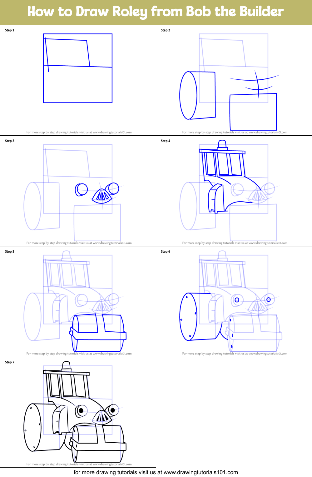 How to Draw Roley from Bob the Builder Printable Step by Step