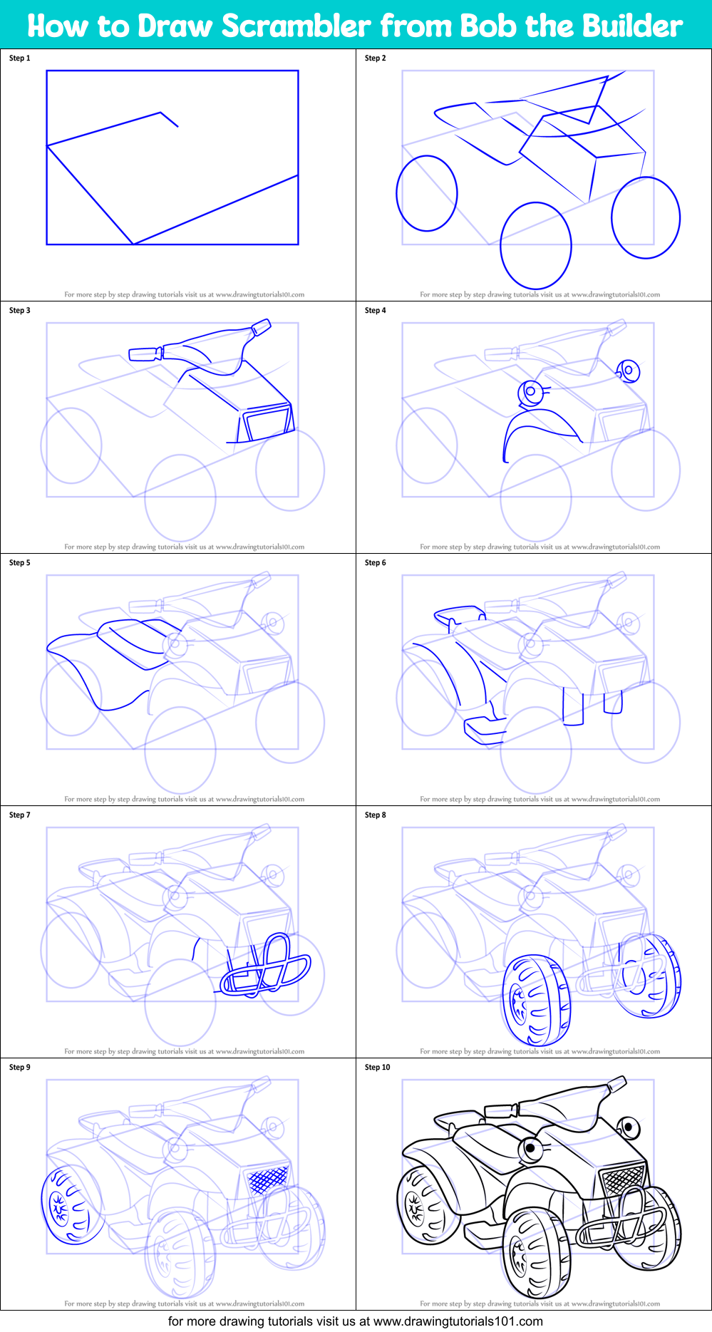 How to Draw Scrambler from Bob the Builder Printable Step by Step