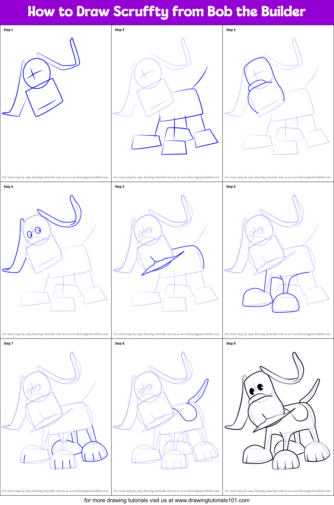 How to Draw Scruffty from Bob the Builder Printable Step by Step
