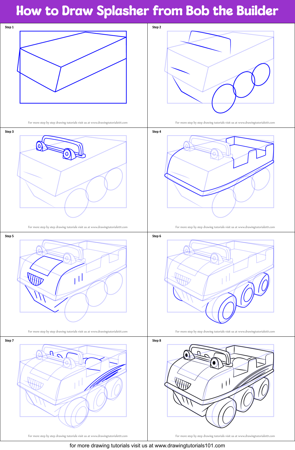 How to Draw Splasher from Bob the Builder Printable Step by Step
