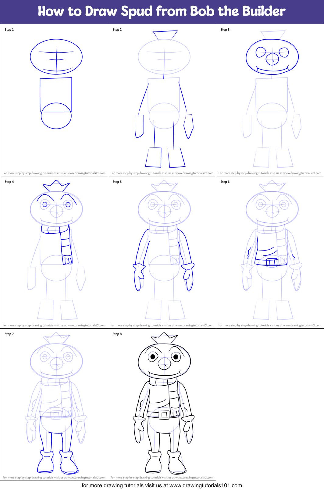 How to Draw Spud from Bob the Builder Printable Step by Step