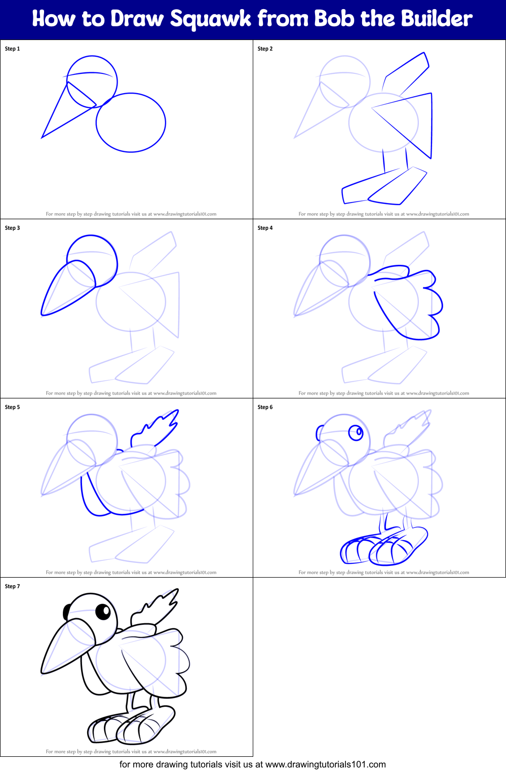 How to Draw Squawk from Bob the Builder Printable Step by Step