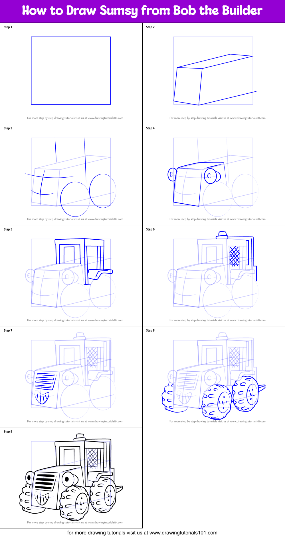 How to Draw Sumsy from Bob the Builder Printable Step by Step