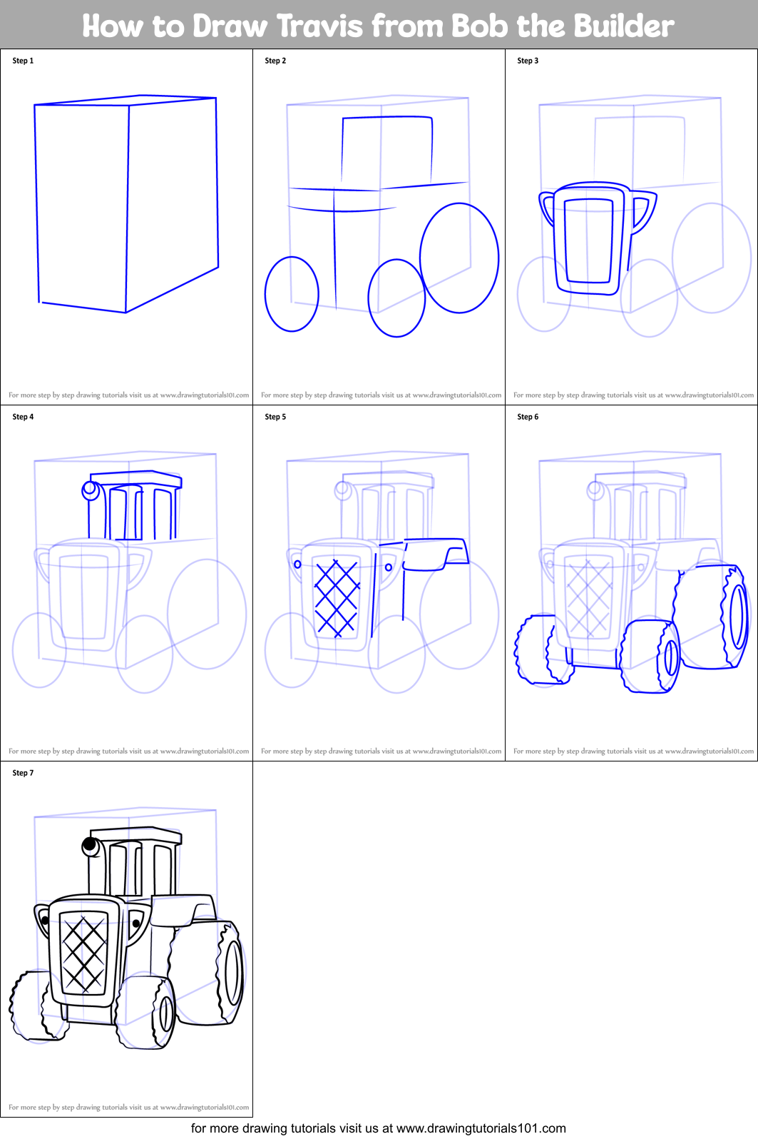 How to Draw Travis from Bob the Builder Printable Step by Step