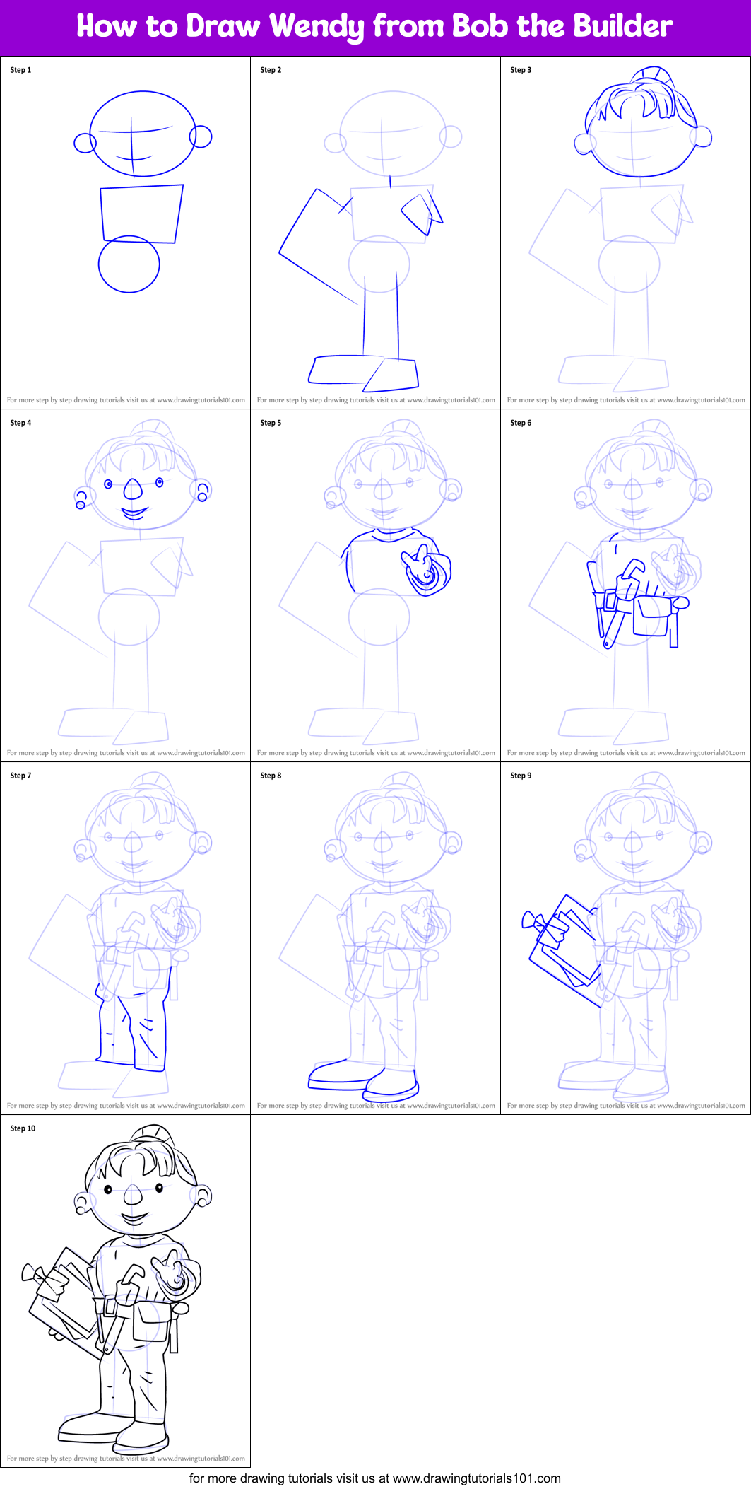How to Draw Wendy from Bob the Builder Printable Step by Step