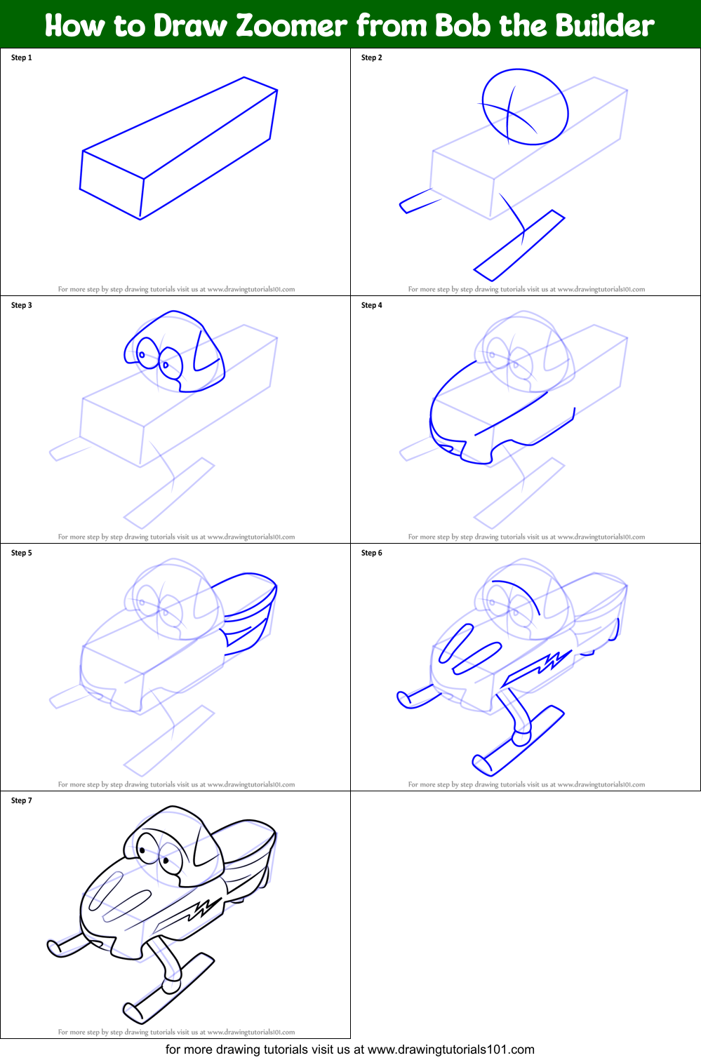 How to Draw Zoomer from Bob the Builder Printable Step by Step