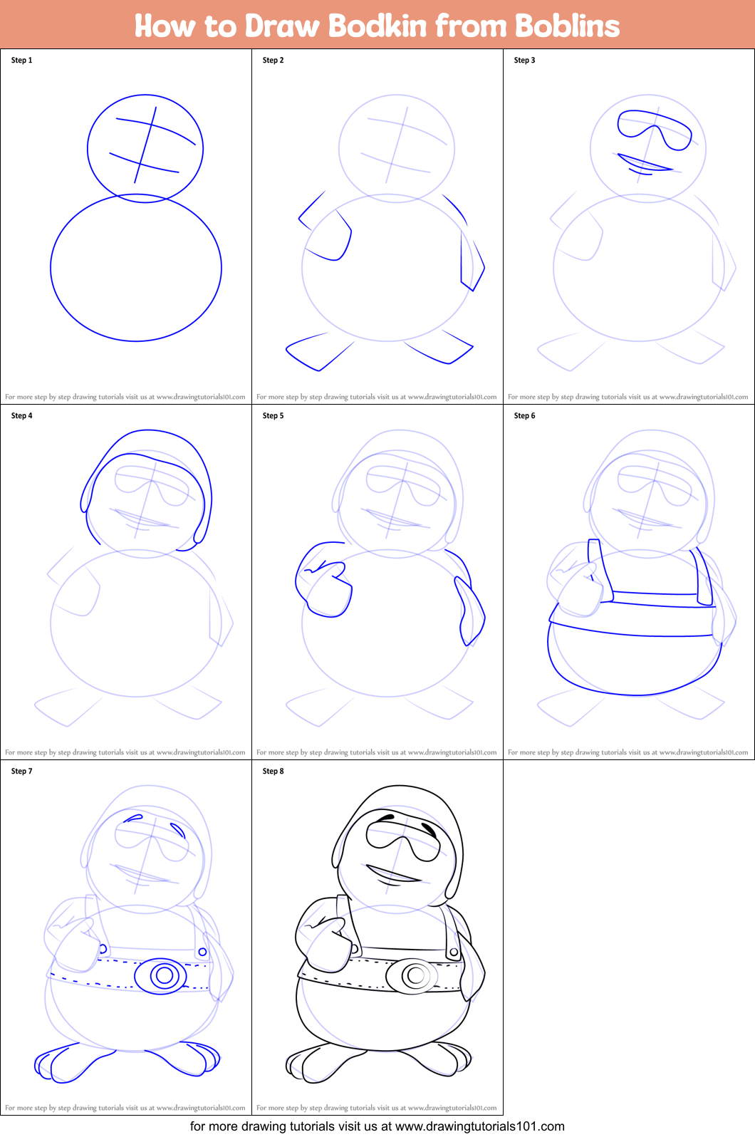 How to Draw Bodkin from Boblins Printable Step by Step