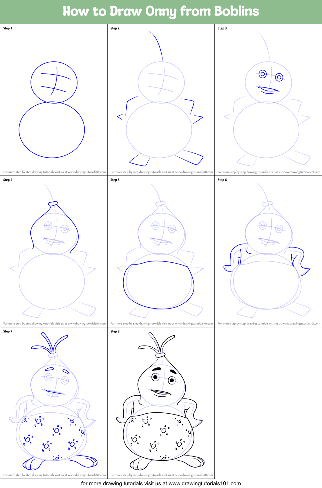 How to Draw Onny from Boblins Printable Step by Step