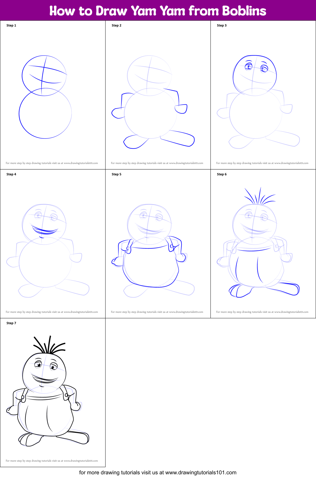 How to Draw Yam Yam from Boblins Printable Step by Step