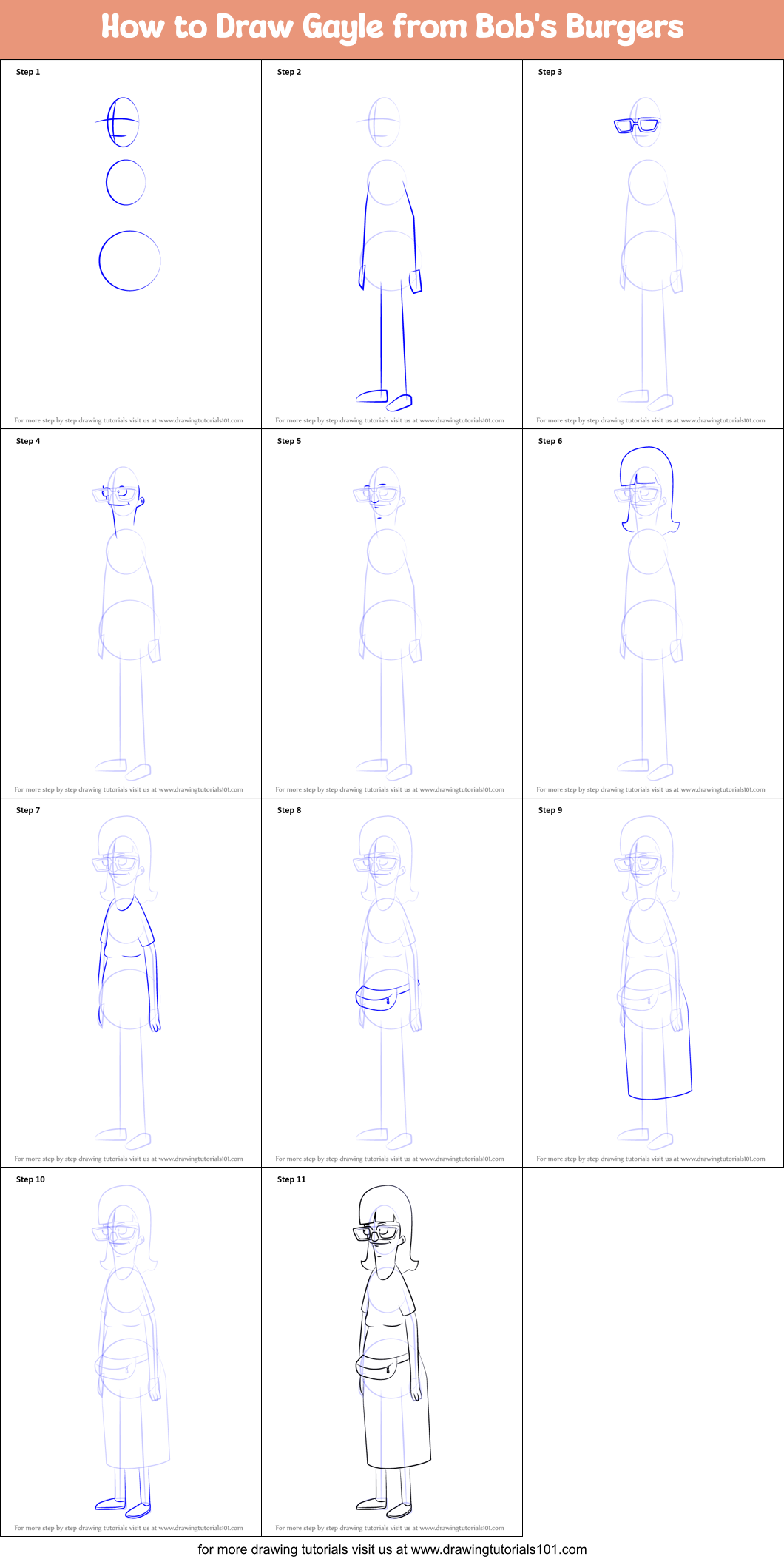 How to Draw Gayle from Bob's Burgers Printable Step by Step