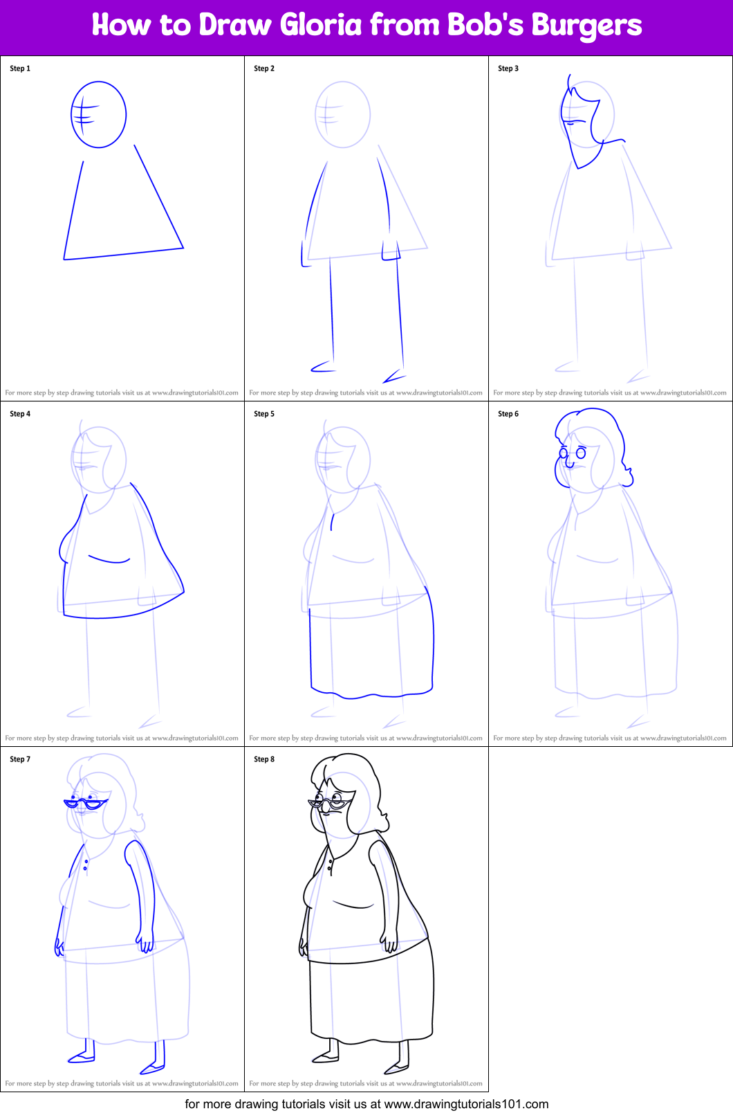 How to Draw Gloria from Bob's Burgers Printable Step by Step
