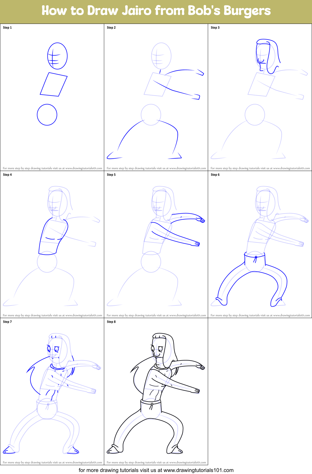 How to Draw Jairo from Bob's Burgers Printable Step by Step