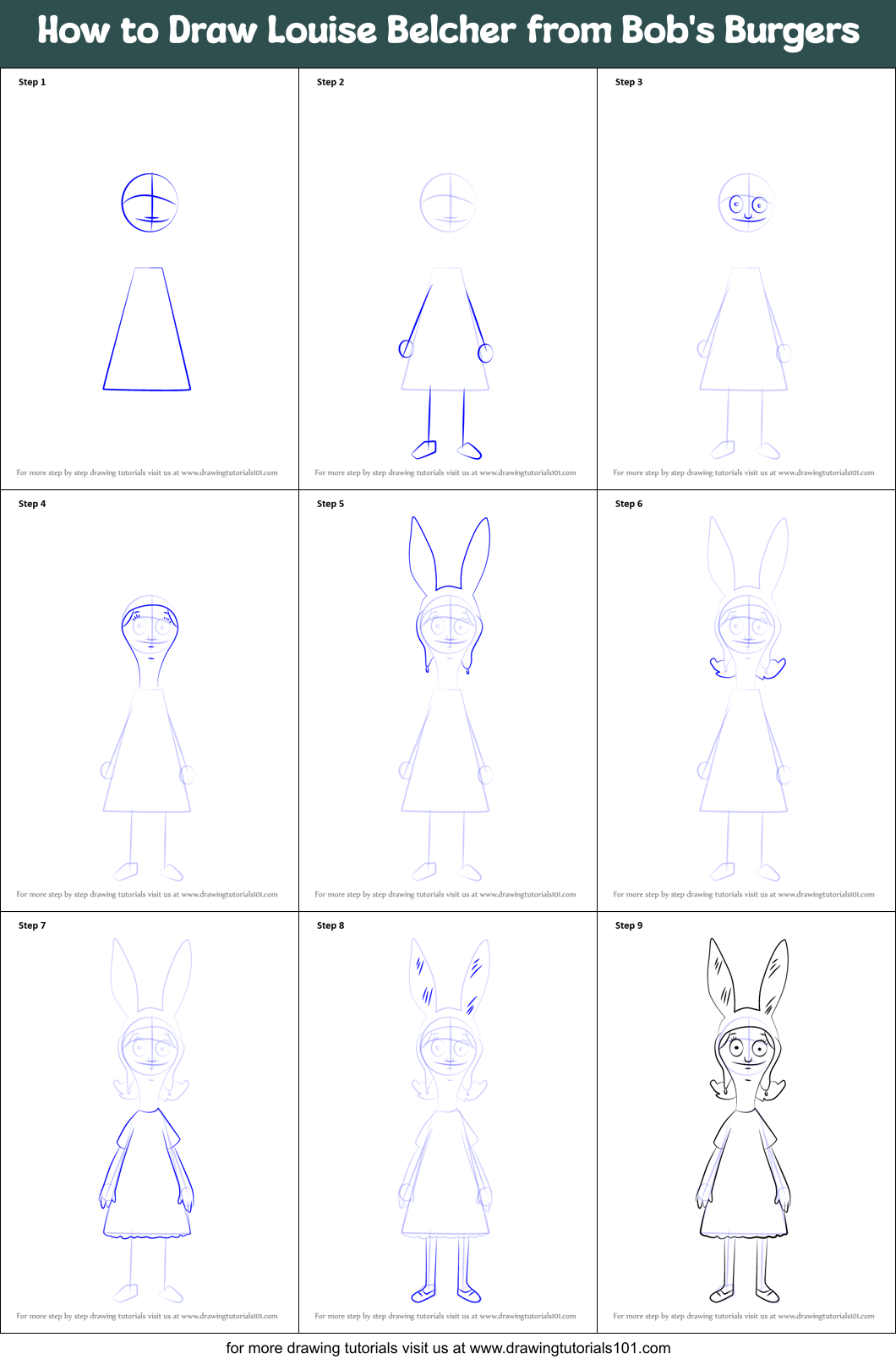 How to Draw Louise Belcher from Bob's Burgers Printable Step by Step