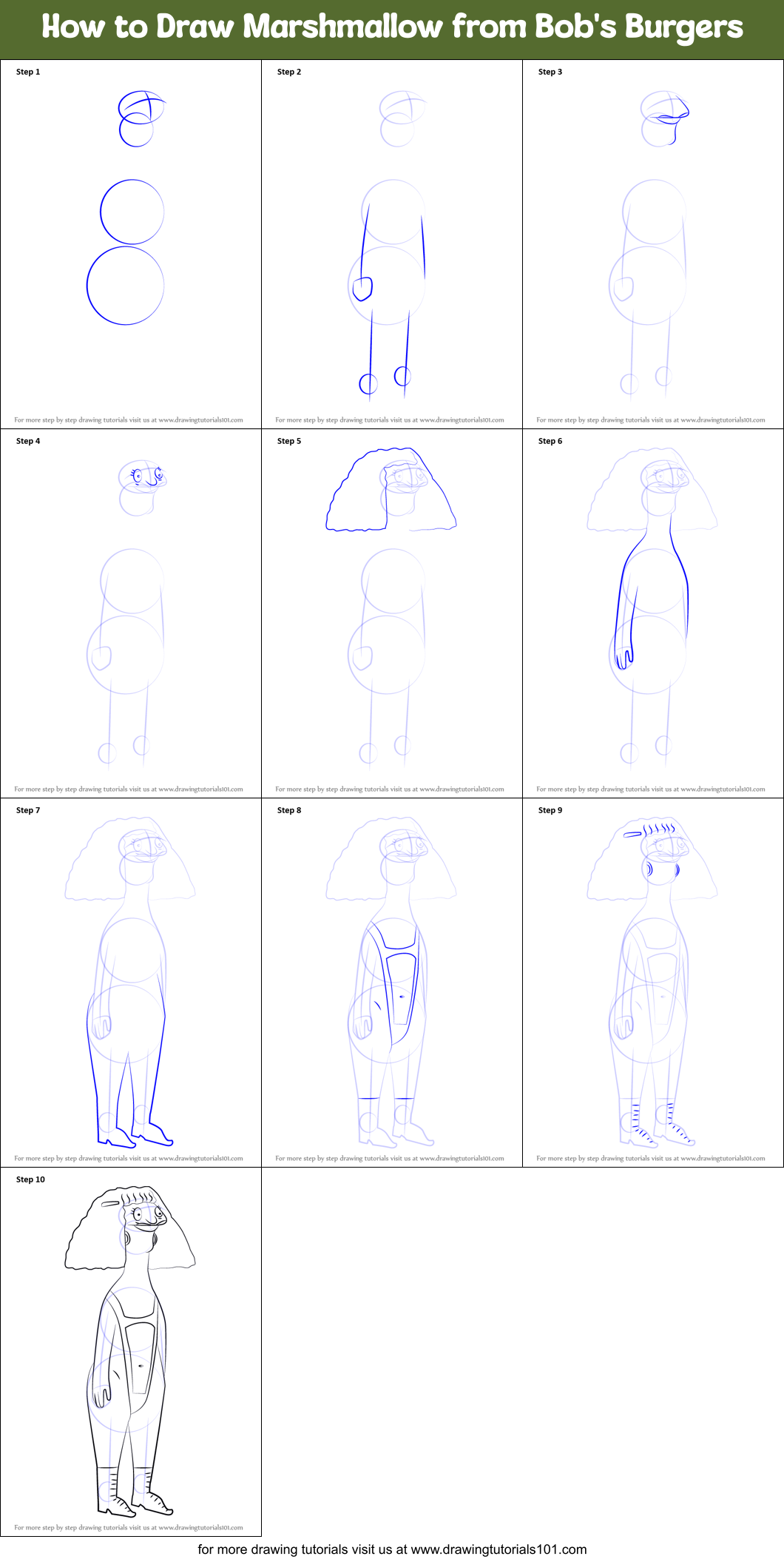 How to Draw Marshmallow from Bob's Burgers Printable Step by Step