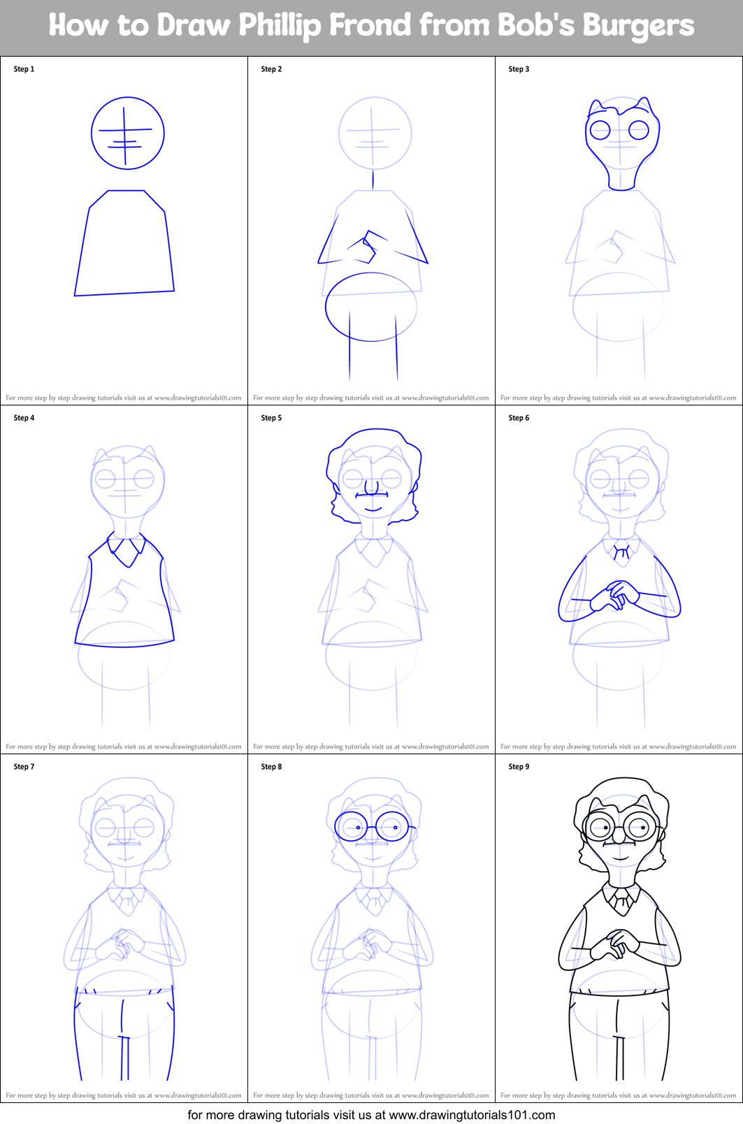 How to Draw Phillip Frond from Bob's Burgers Printable Step by Step