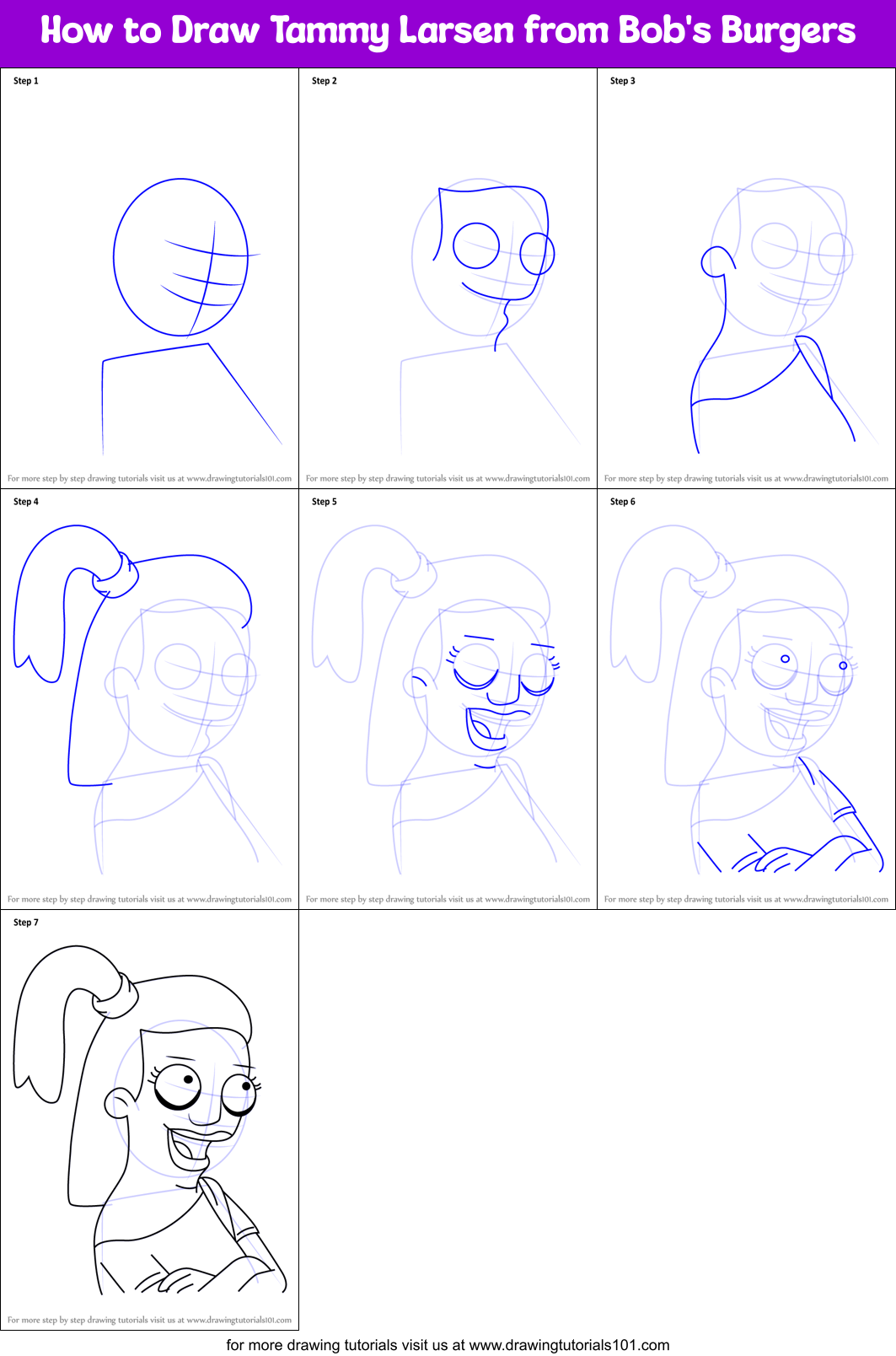 How to Draw Tammy Larsen from Bob's Burgers Printable Step by Step