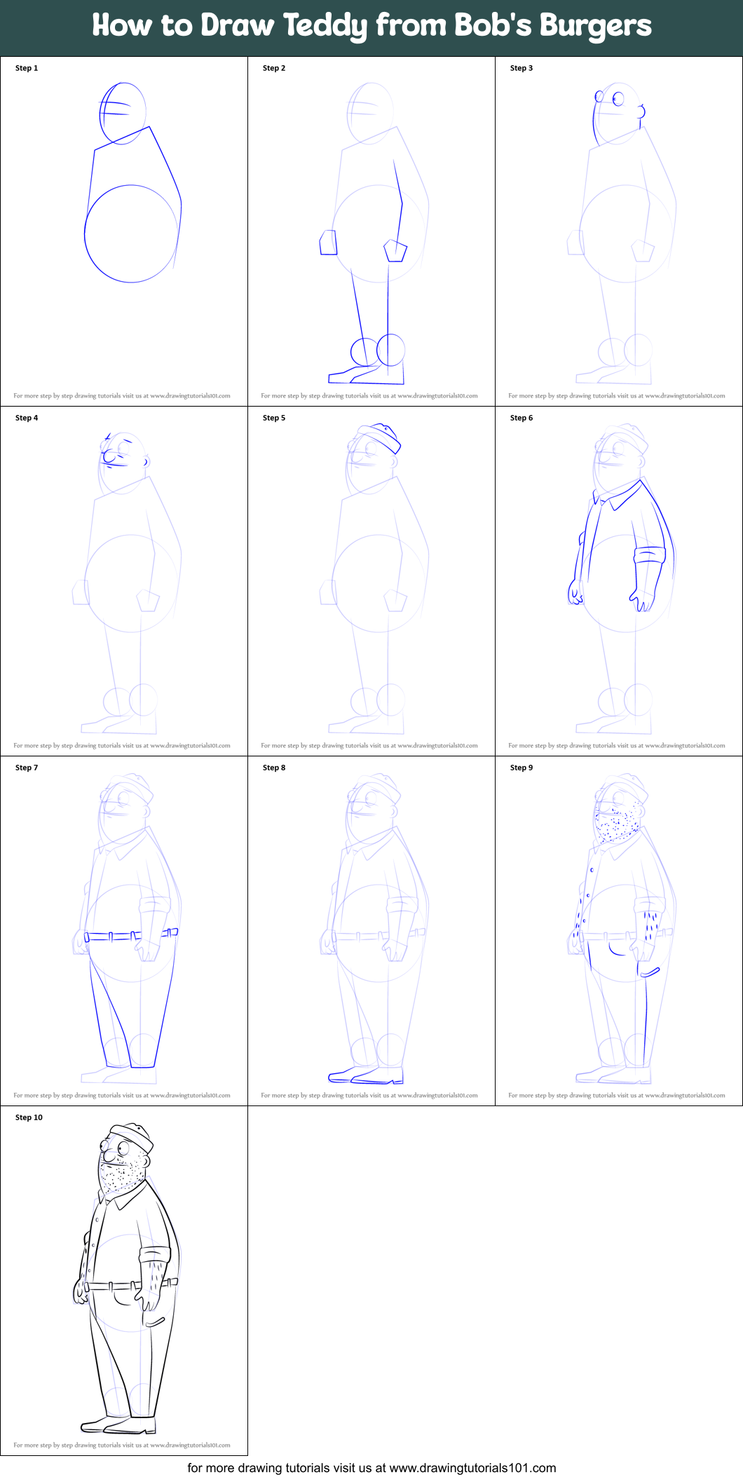 How to Draw Teddy from Bob's Burgers Printable Step by Step