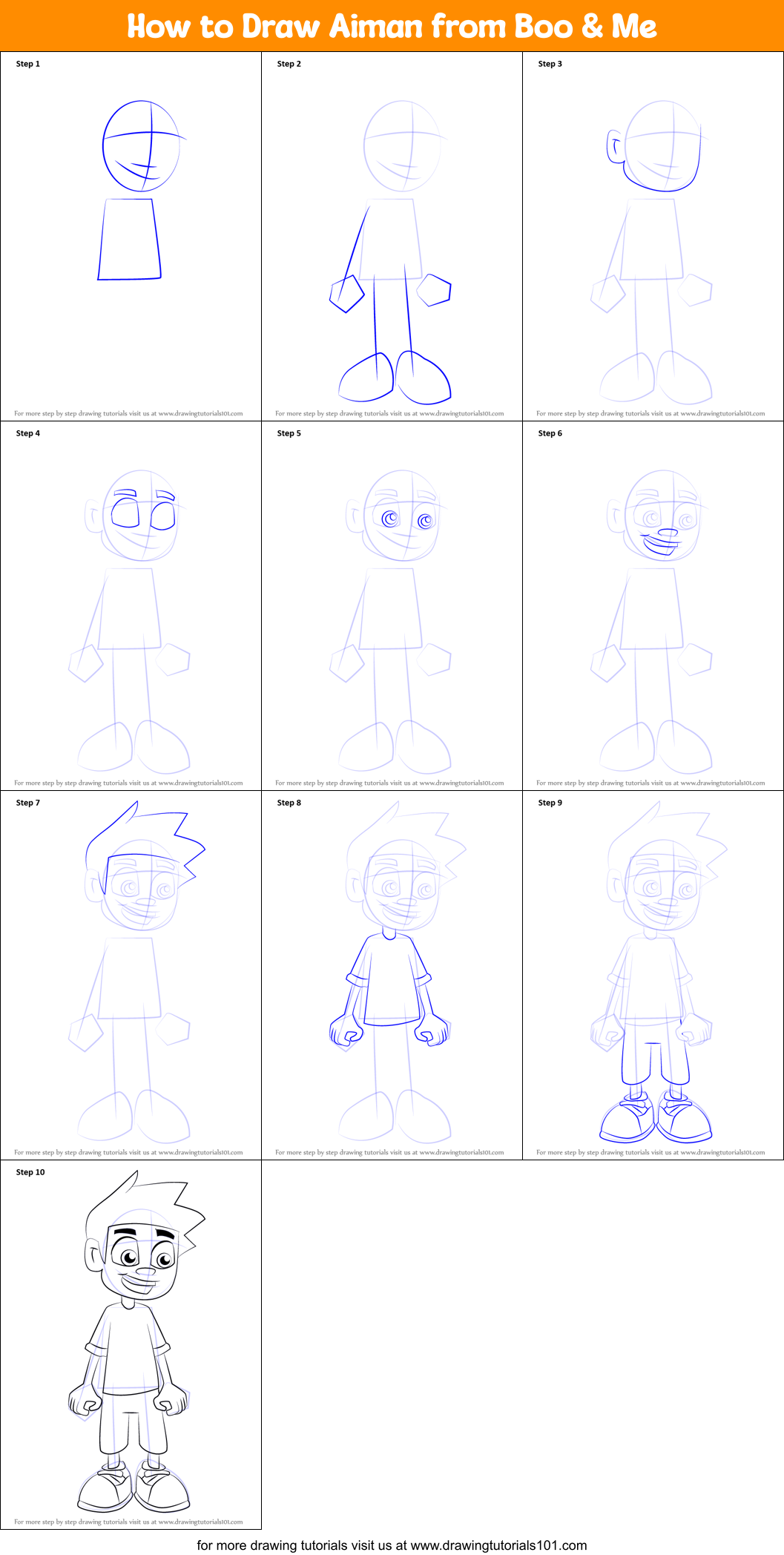 How to Draw Aiman from Boo & Me Printable Step by Step