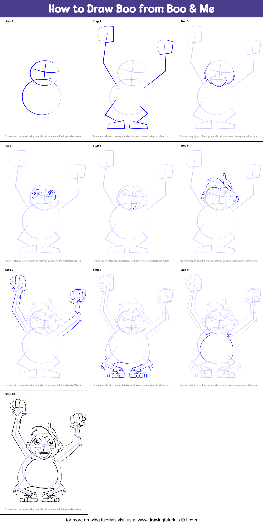 How to Draw Boo from Boo & Me Printable Step by Step