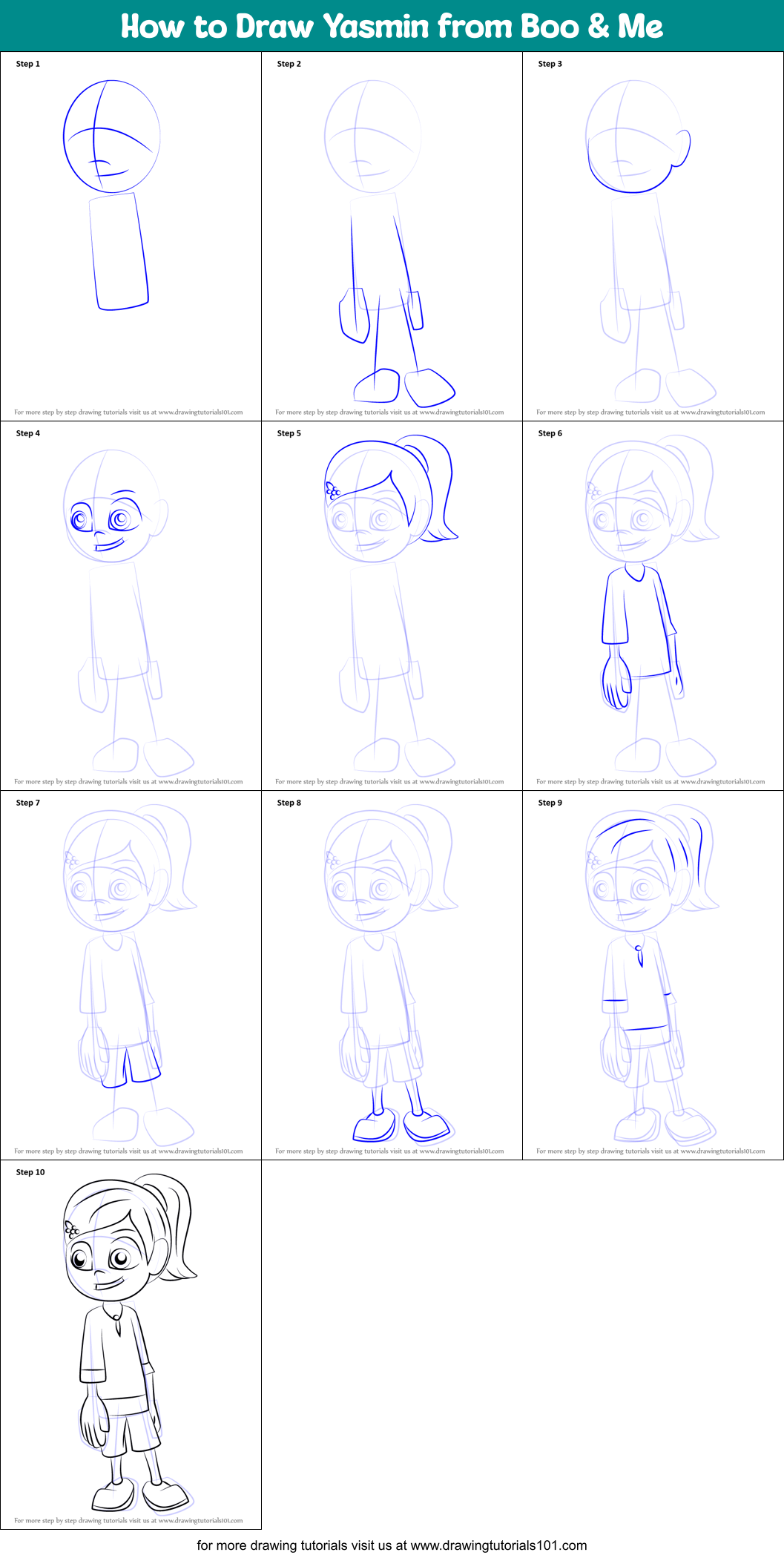 How to Draw Yasmin from Boo & Me Printable Step by Step