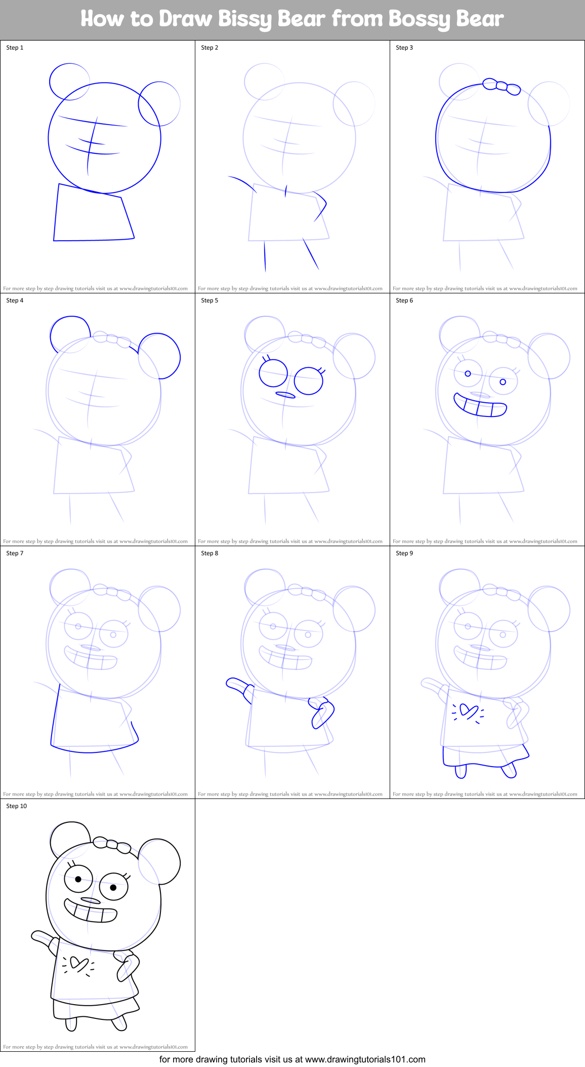How to Draw Bissy Bear from Bossy Bear Printable Step by Step