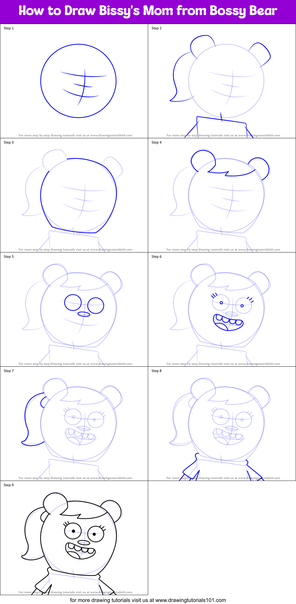 How to Draw Bissy's Mom from Bossy Bear Printable Step by Step