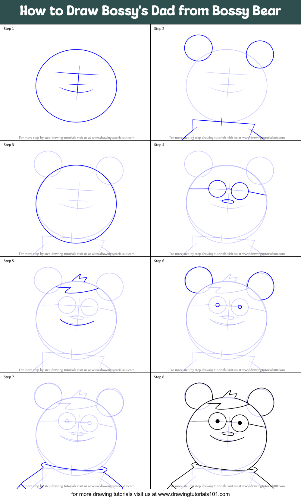 How to Draw Bossy's Dad from Bossy Bear Printable Step by Step