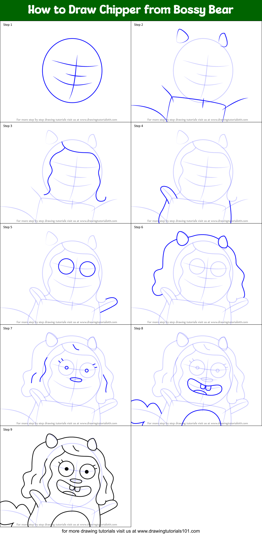 How to Draw Chipper from Bossy Bear Printable Step by Step
