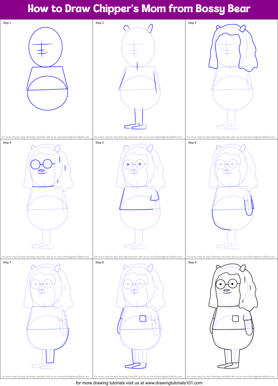 How to Draw Chipper's Mom from Bossy Bear Printable Step by Step
