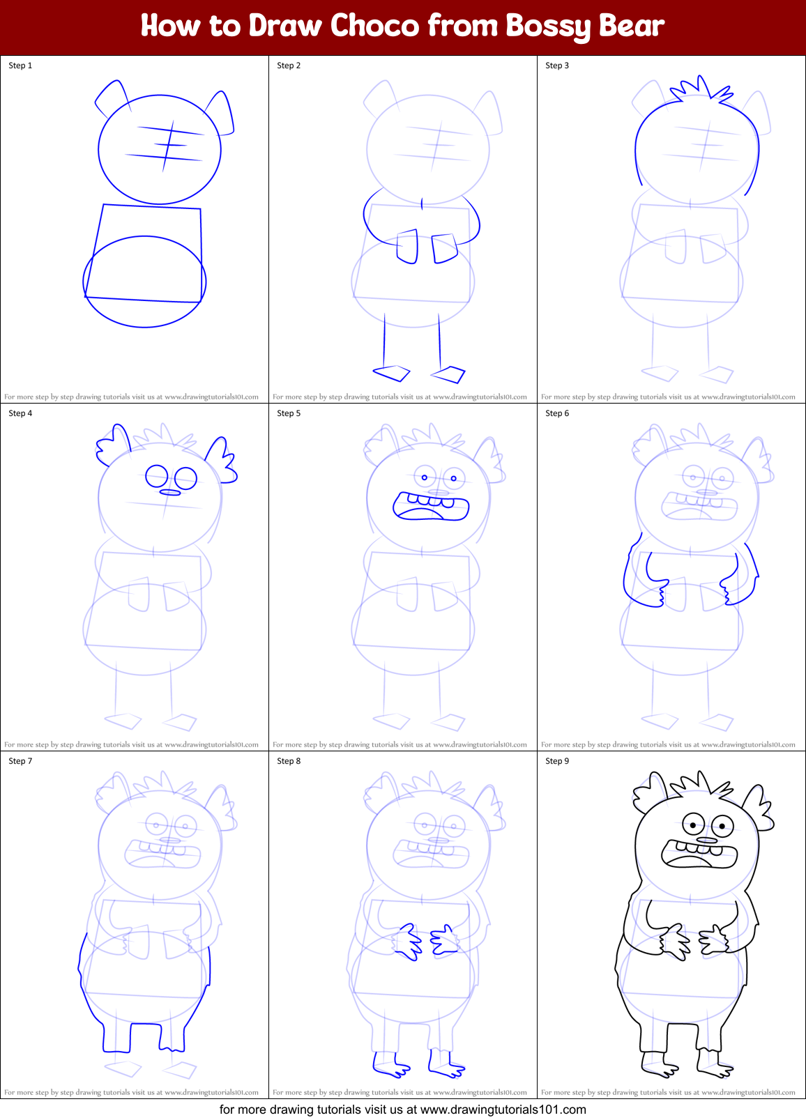 How to Draw Choco from Bossy Bear Printable Step by Step