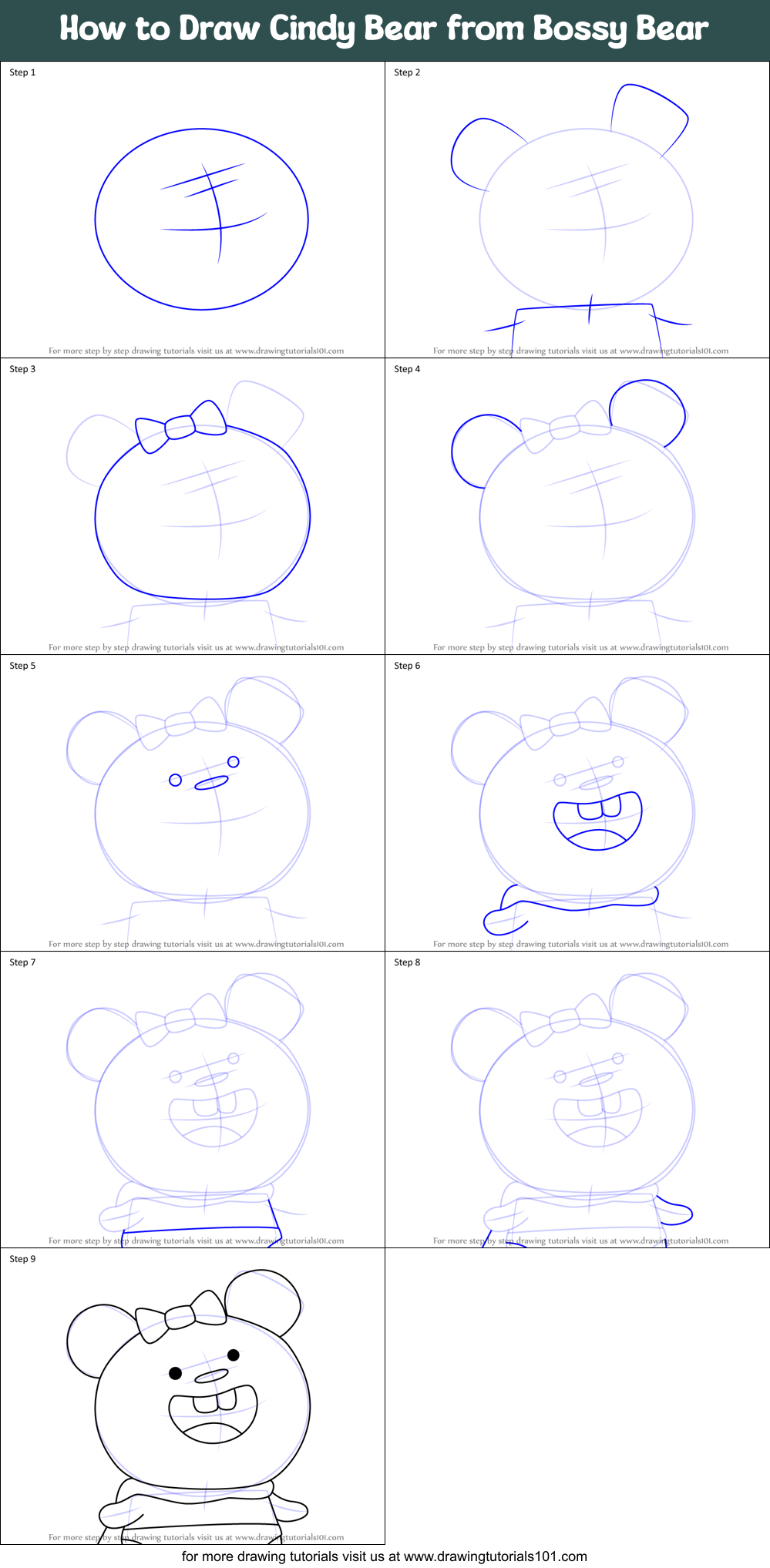 How to Draw Cindy Bear from Bossy Bear Printable Step by Step