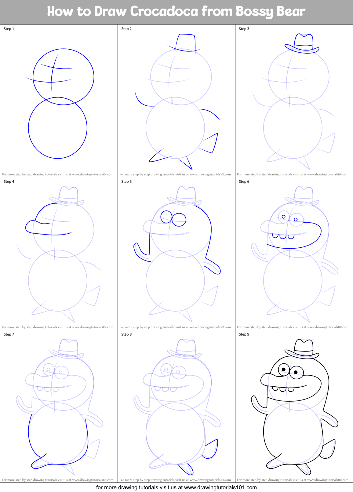 How to Draw Crocadoca from Bossy Bear Printable Step by Step