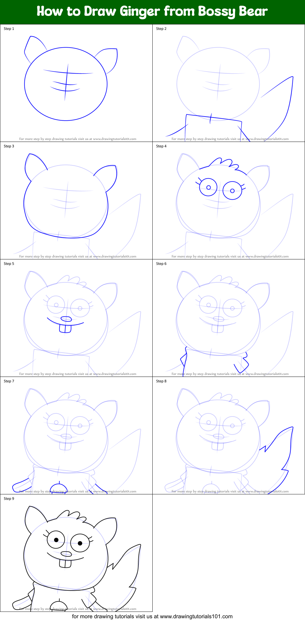 How to Draw Ginger from Bossy Bear Printable Step by Step