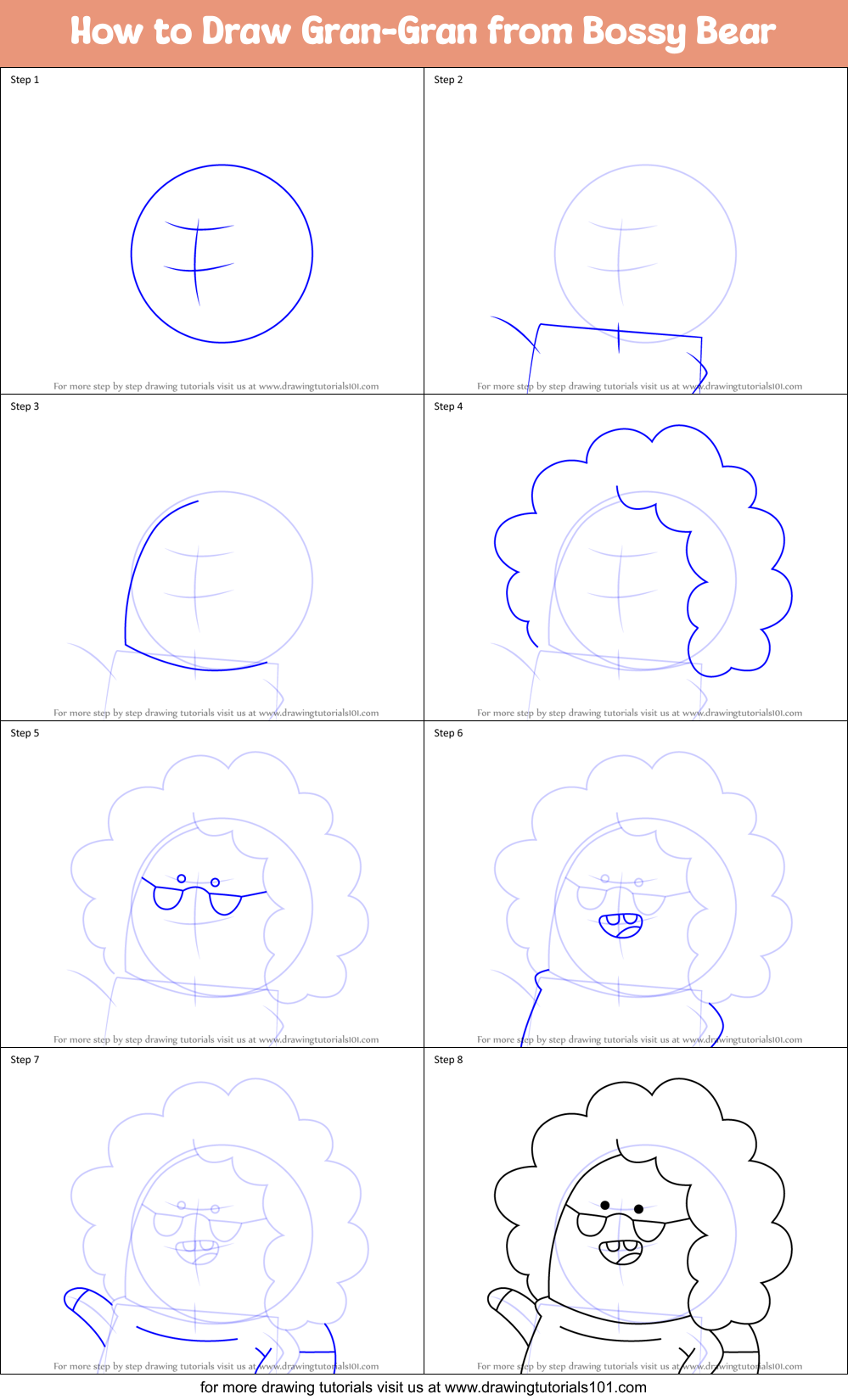 How to Draw Gran-Gran from Bossy Bear Printable Step by Step