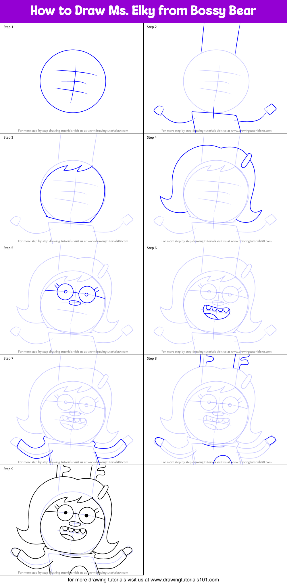 How to Draw Ms. Elky from Bossy Bear Printable Step by Step