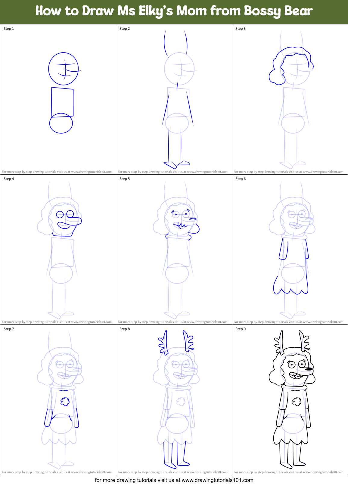 How to Draw Ms Elky’s Mom from Bossy Bear Printable Step by Step