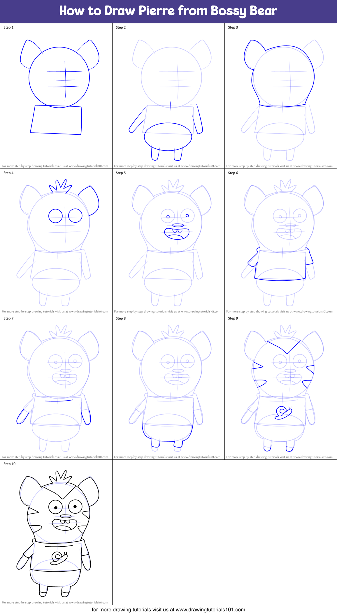 How to Draw Pierre from Bossy Bear Printable Step by Step