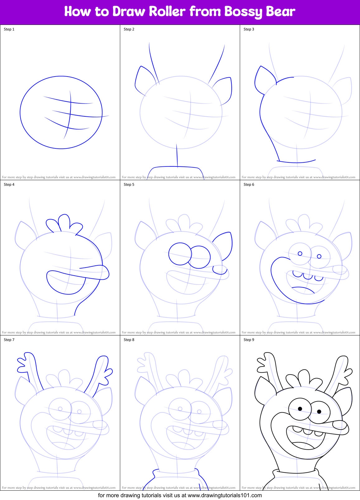 How to Draw Roller from Bossy Bear Printable Step by Step