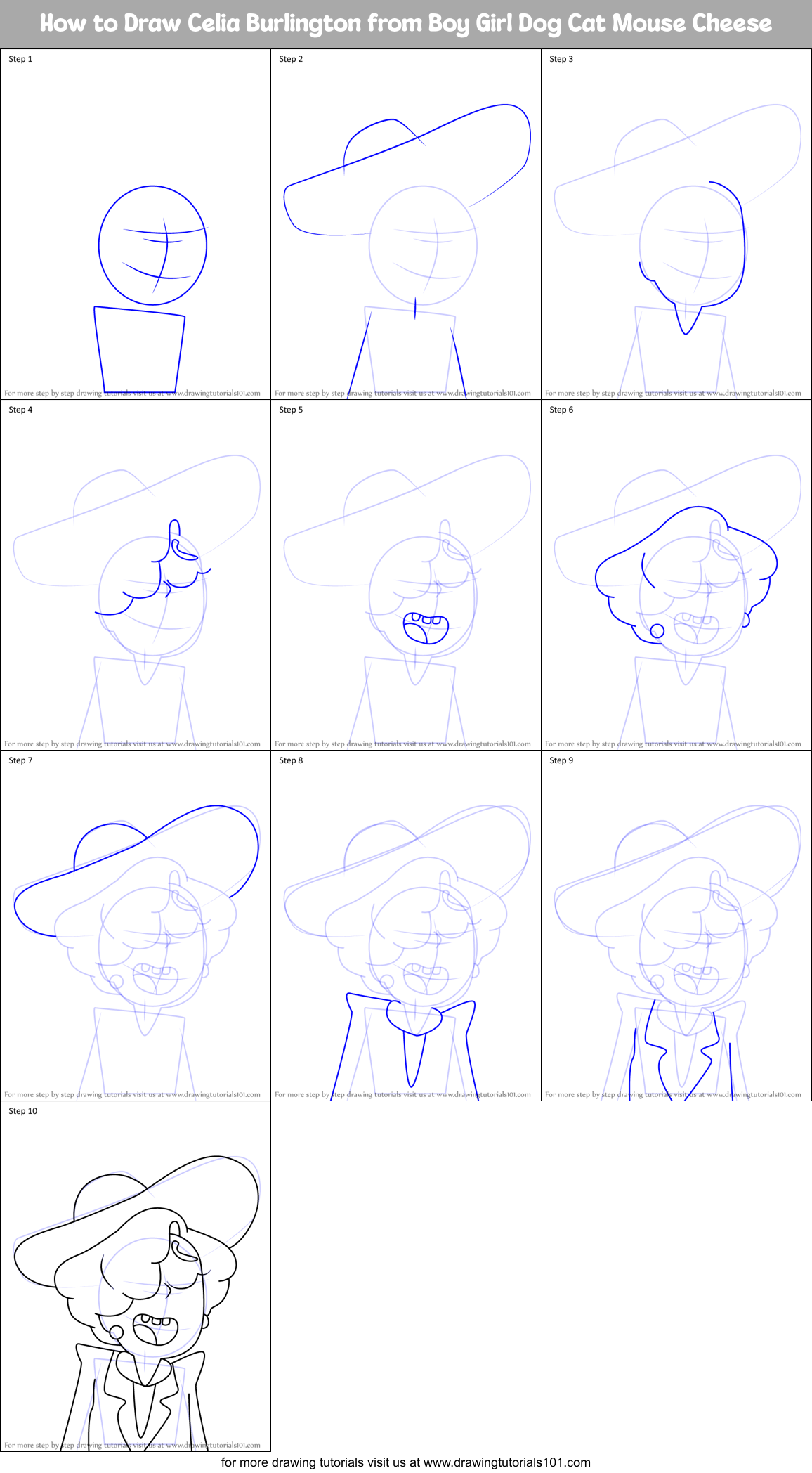 How to Draw Celia Burlington from Boy Girl Dog Cat Mouse Cheese Printable Step by Step