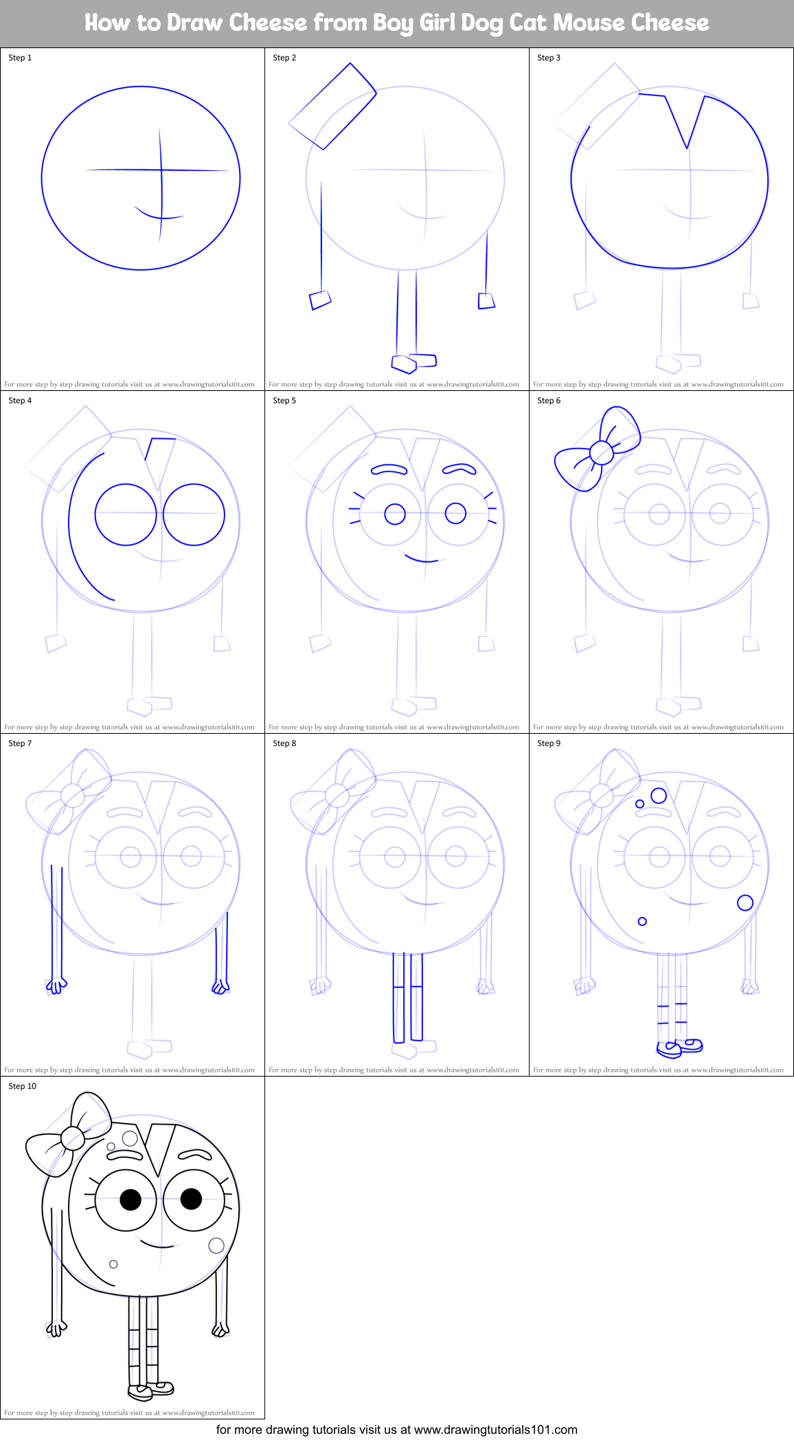 How to Draw Cheese from Boy Girl Dog Cat Mouse Cheese Printable Step by Step