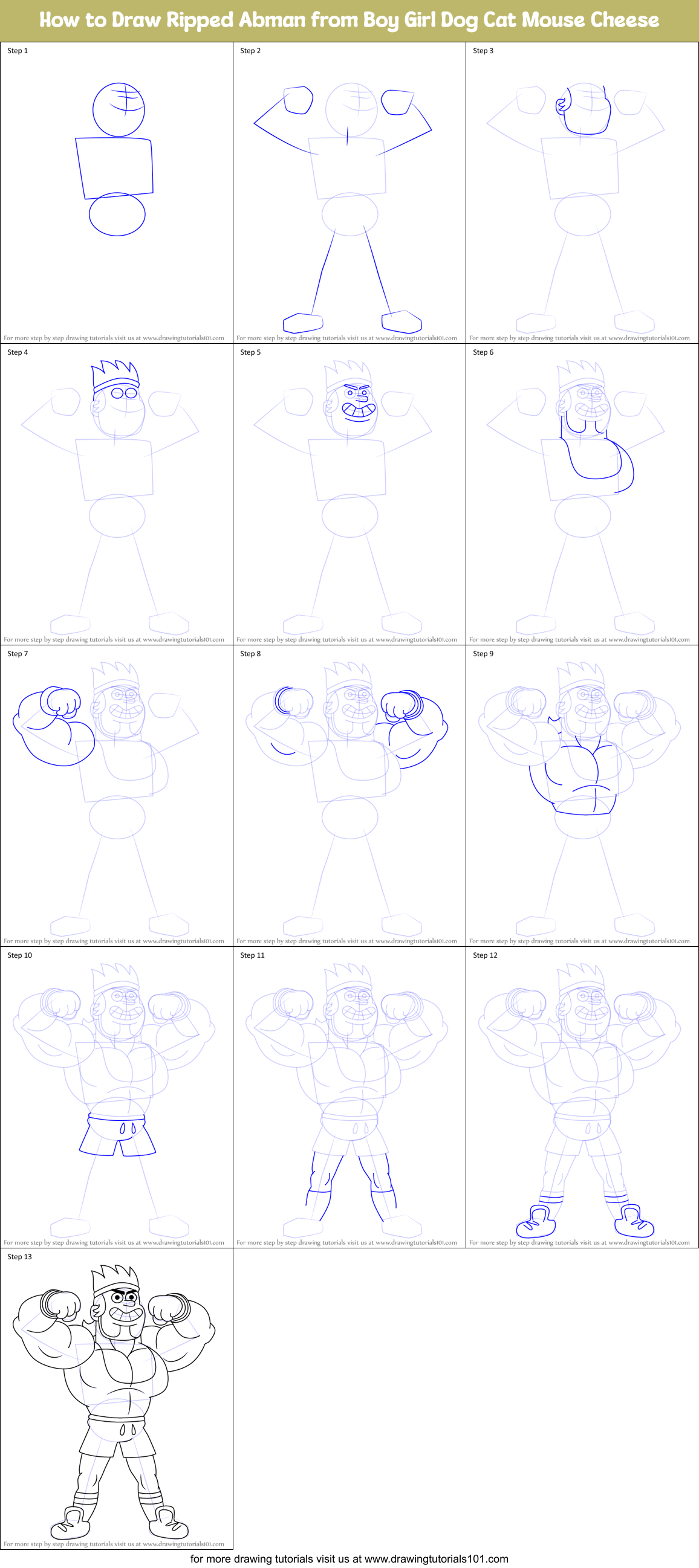 How to Draw Ripped Abman from Boy Girl Dog Cat Mouse Cheese Printable Step by Step