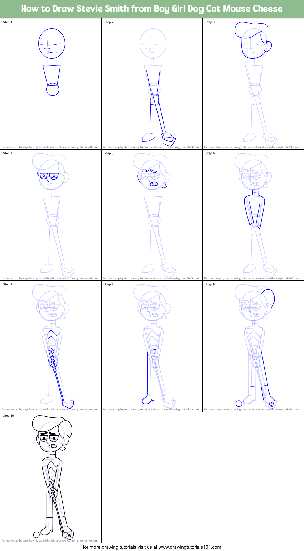 How to Draw Stevie Smith from Boy Girl Dog Cat Mouse Cheese Printable Step by Step