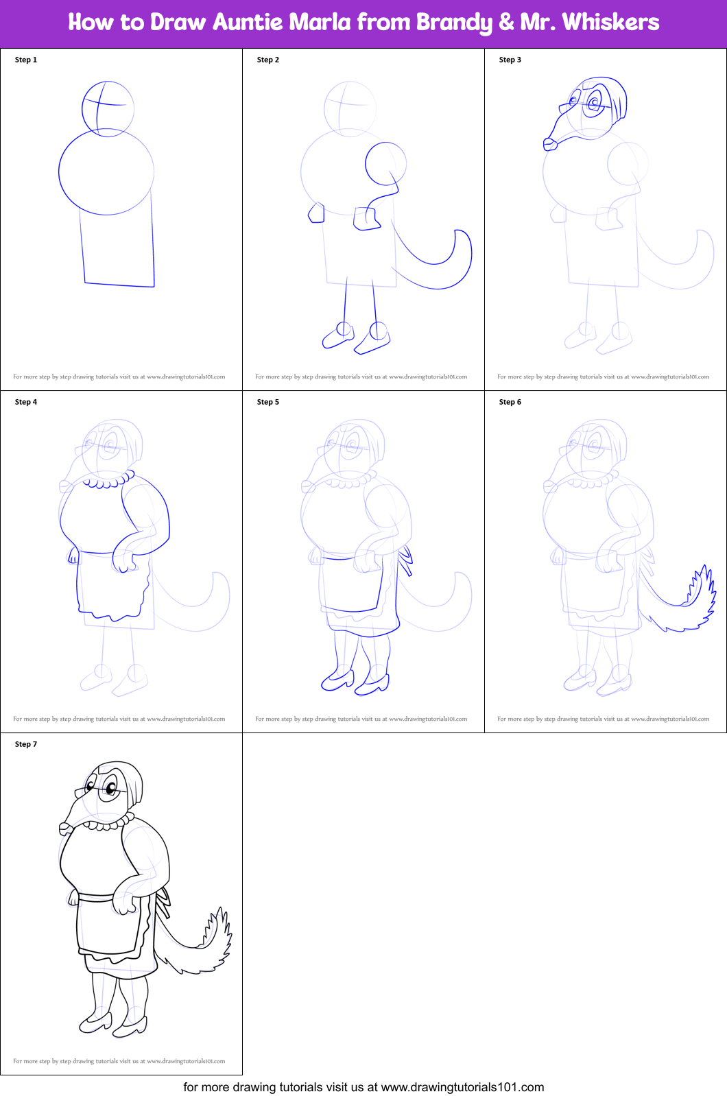 How to Draw Auntie Marla from Brandy & Mr. Whiskers Printable Step by Step