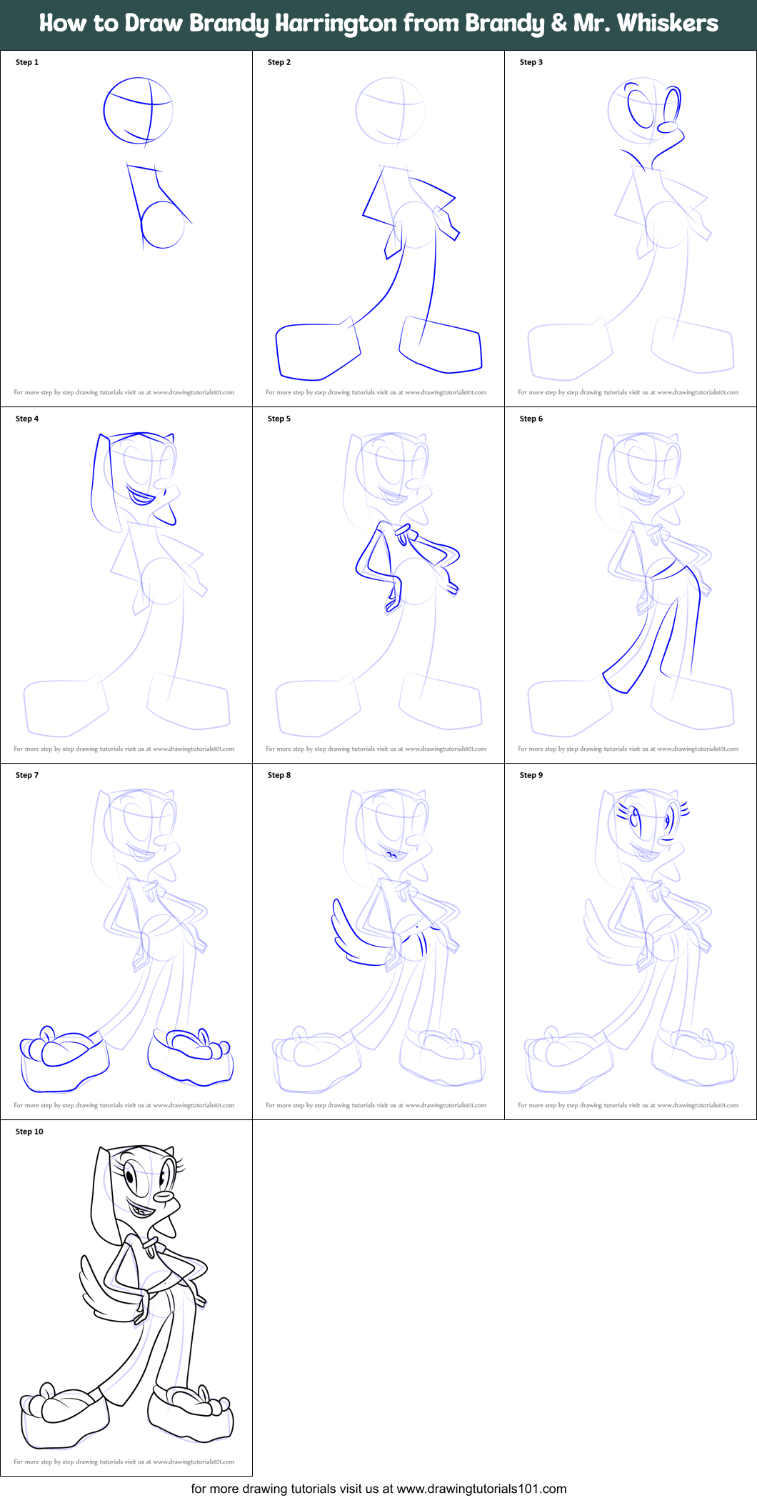 How to Draw Brandy Harrington from Brandy & Mr. Whiskers Printable Step by Step